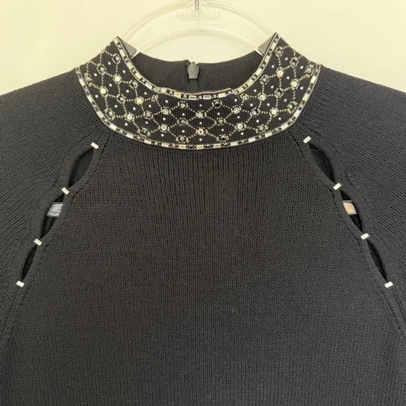 St. John Evening Black Knit Dress with Jewel Embellished Neckline & Cuffs - Picture 12 of 12